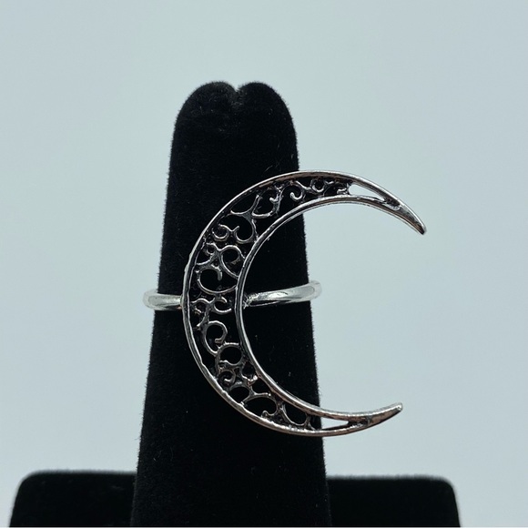 Vintage Silver Large Boho Bohemian Moon Ring - Picture 2 of 7